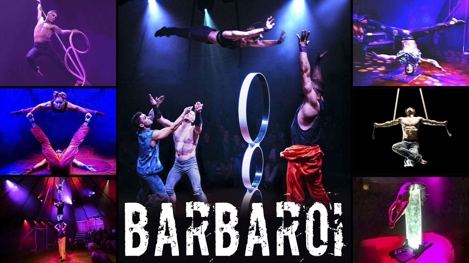 A collage of images from the circus show barbaroi