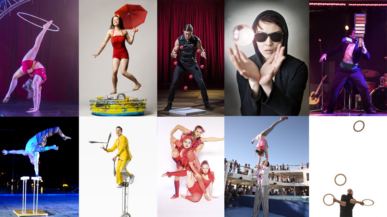 a collage of circus acts