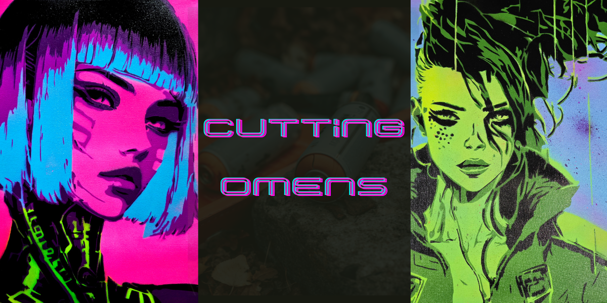 Two stencil images in neon of cyber punk female portraits